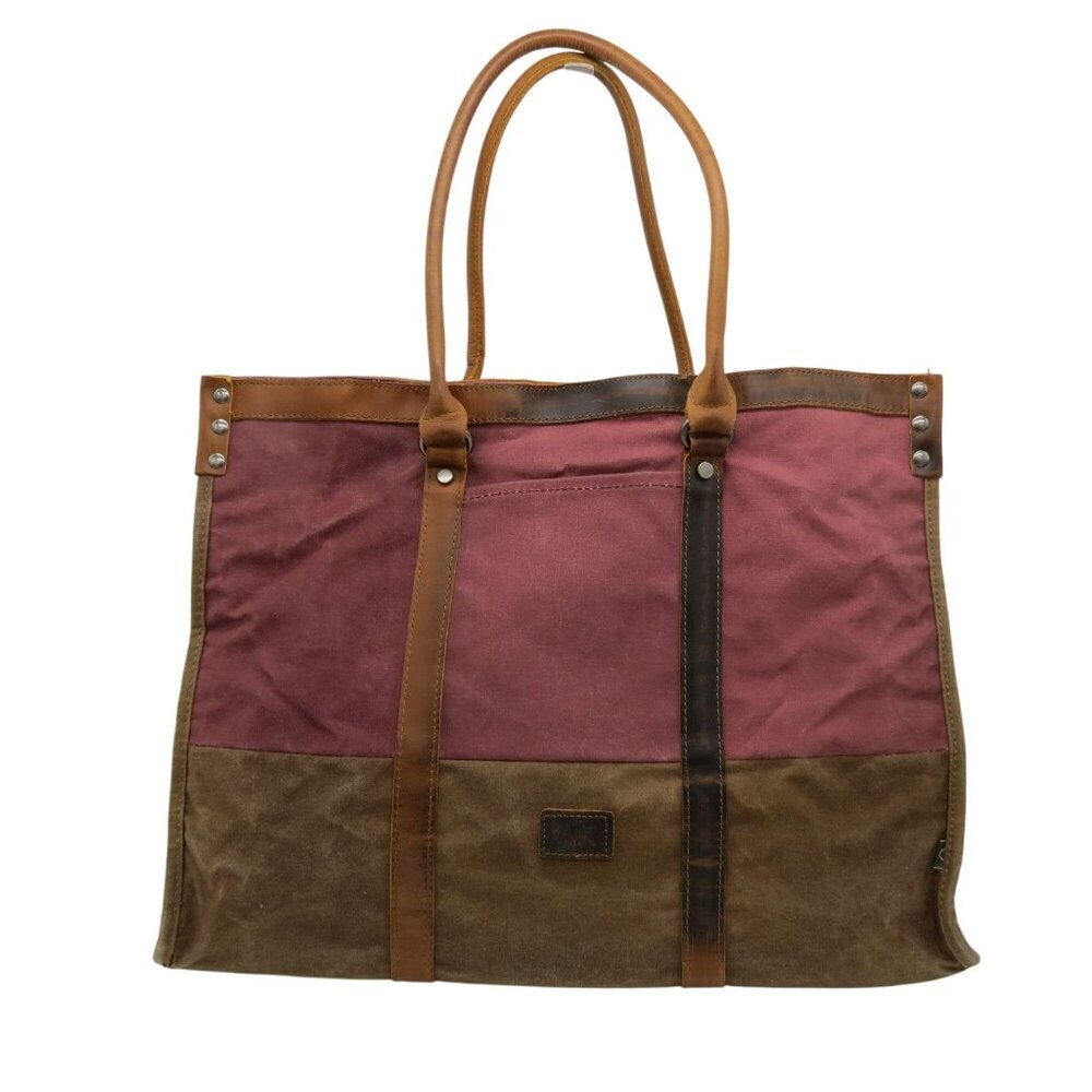 TSD Burgundy Stone Creek Tote Bag Premium Waxed Canvas & Leather Durable